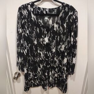 Ali Miles Black & White Stretchy Mesh Art To Wear Button Front Jacket Sz 1X